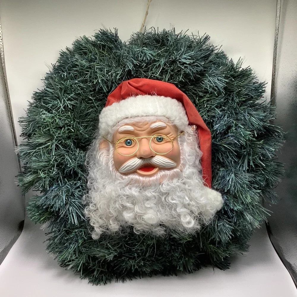 VTG Fiber Optic Christmas Wreath w/‎ Santa Clause Face For Decoration/Parts Only